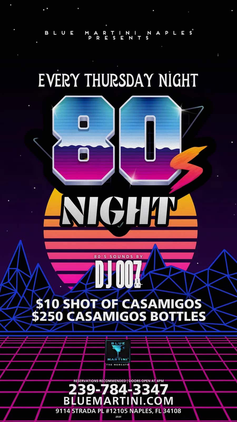 80s Night — Story size artwork designed by Bran Visuals for Blue Martini Naples