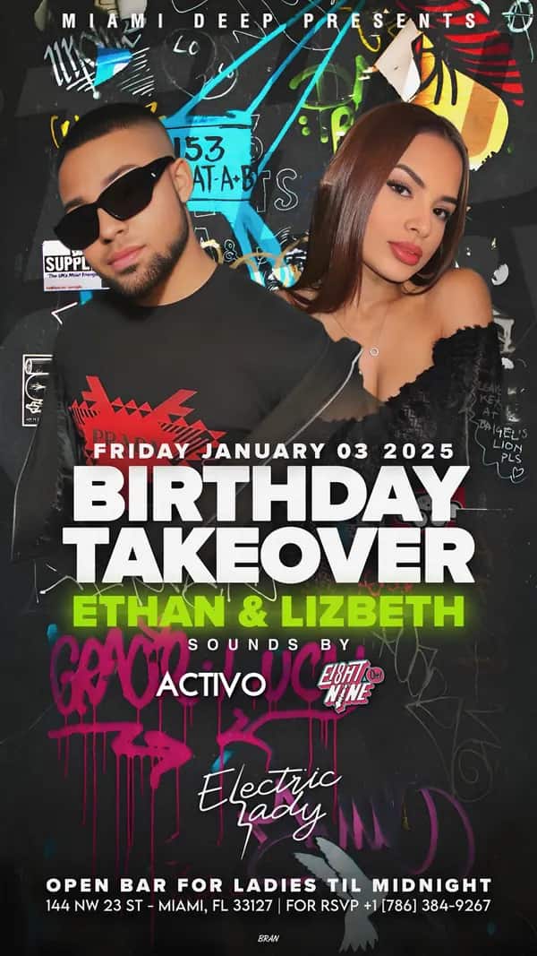 Birthday Takeover — Ethan & Lizbeth — Story size artwork designed by Bran Visuals for Miami Deep