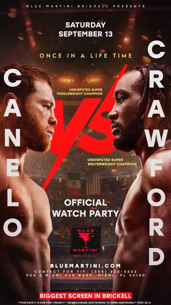 Canelo vs Crawford — Story size artwork designed by Bran Visuals for Blue Martini Brickell