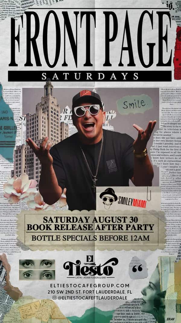 Front Page Saturdays — Story size artwork designed by Bran Visuals for El Tiesto Café