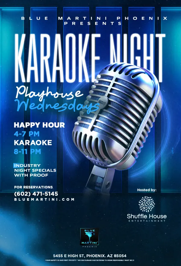 Karaoke Night — Playhouse Wednesdays — Final build artwork designed by Bran Visuals for Blue Martini Phoenix