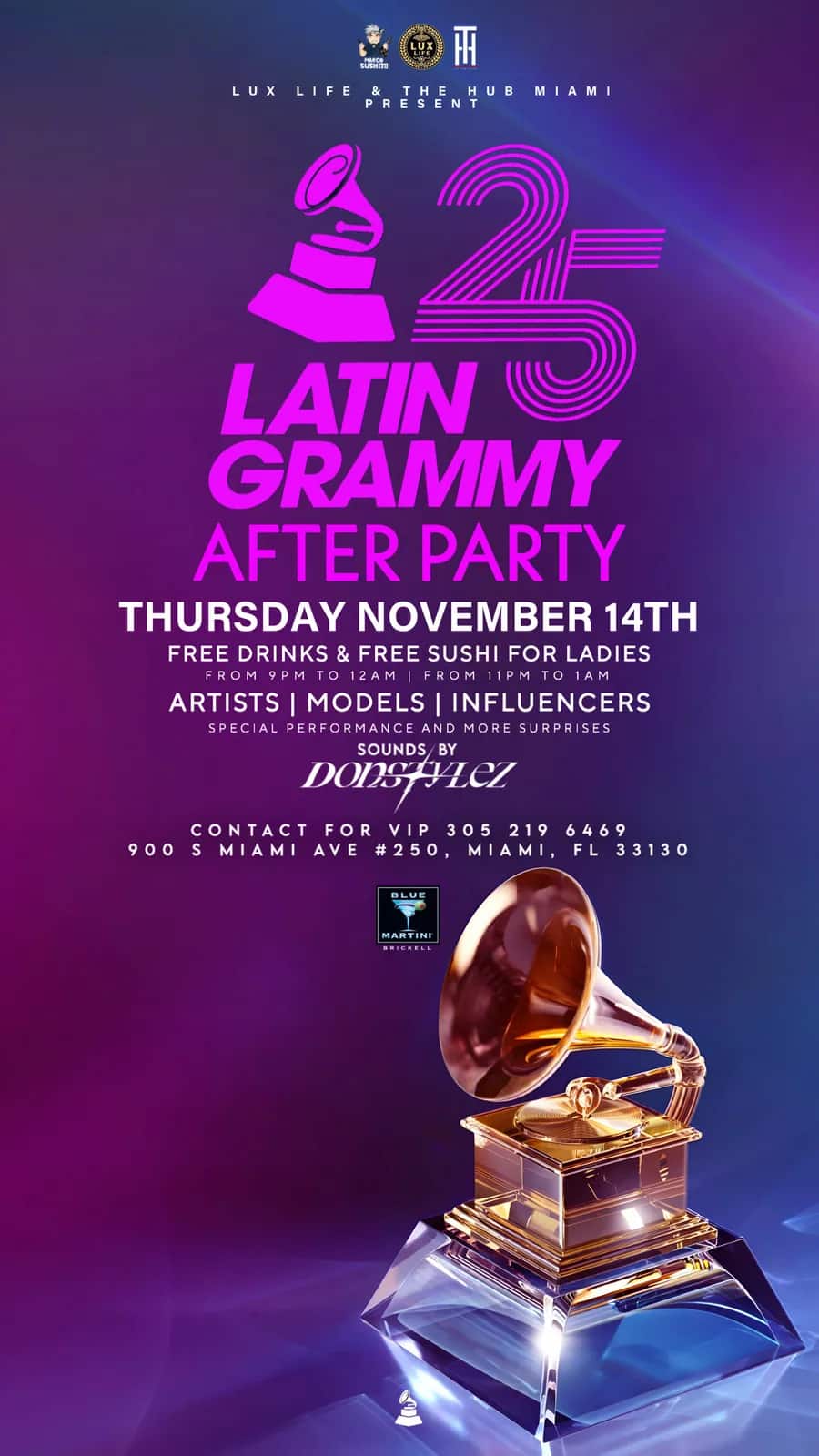 Latin Grammy After Party — Main flyer artwork designed by Bran Visuals for Lux Life & The Hub Miami