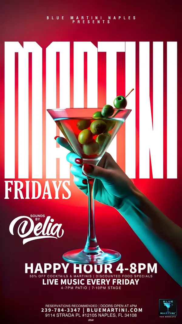 Martini Fridays — Story size artwork designed by Bran Visuals for Blue Martini Naples