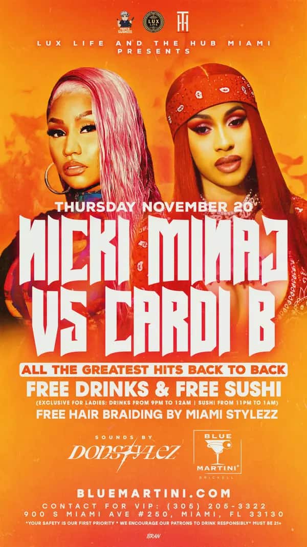 Nicki Minaj vs Cardi B — Story size artwork designed by Bran Visuals for Lux Life & The Hub Miami