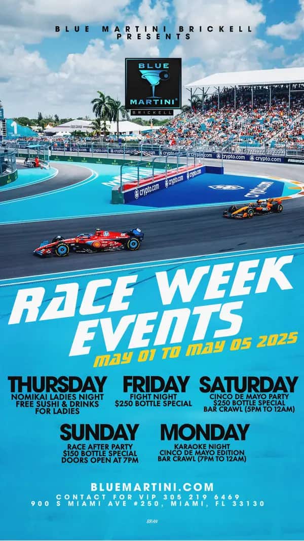 Race Week Events — Story size artwork designed by Bran Visuals for Blue Martini Brickell