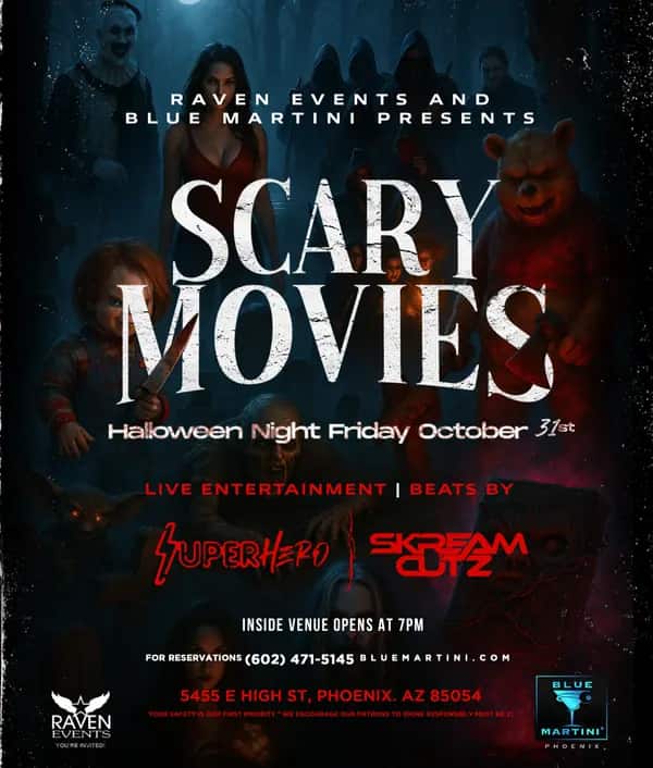 Scary Movies — Halloween Night — Feed size artwork designed by Bran Visuals for Raven Events