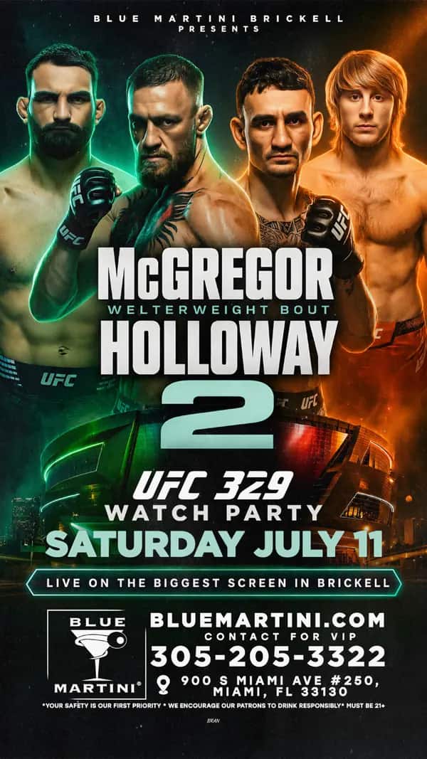 UFC 329 — McGregor vs Holloway 2 — Story size artwork designed by Bran Visuals for Blue Martini Brickell