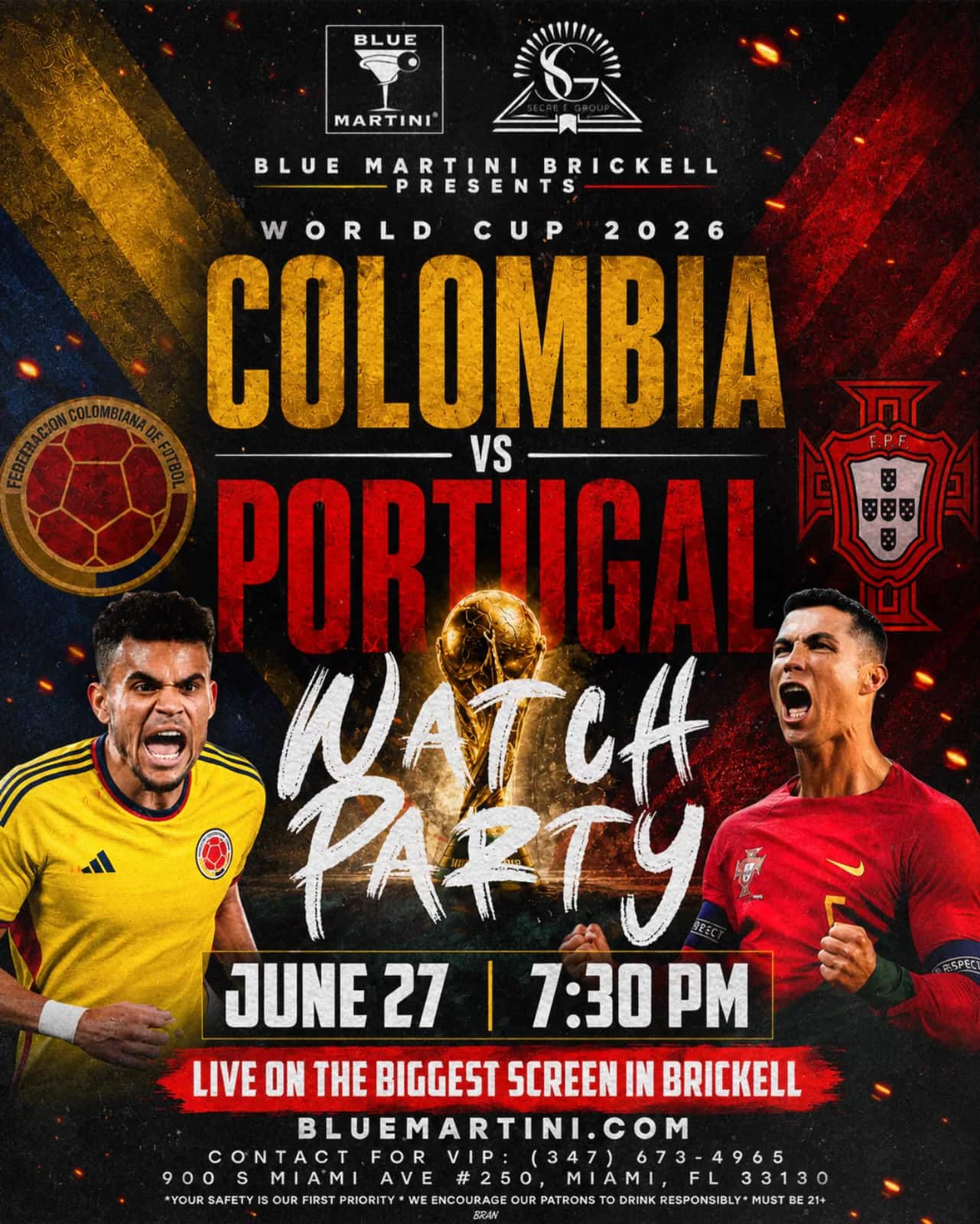 World Cup — Colombia vs Portugal — Feed size artwork designed by Bran Visuals for Blue Martini Brickell