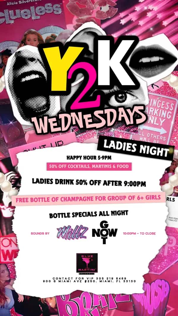 Y2K Wednesdays — Motion flyer video still designed by Bran Visuals for Blue Martini Brickell