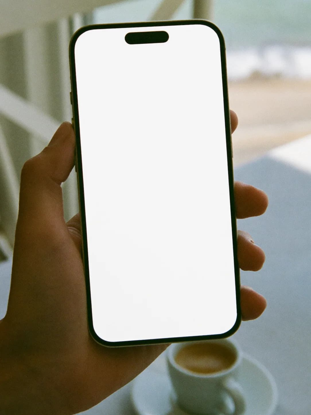 A hand holding a phone with the Casa Marea website open on it