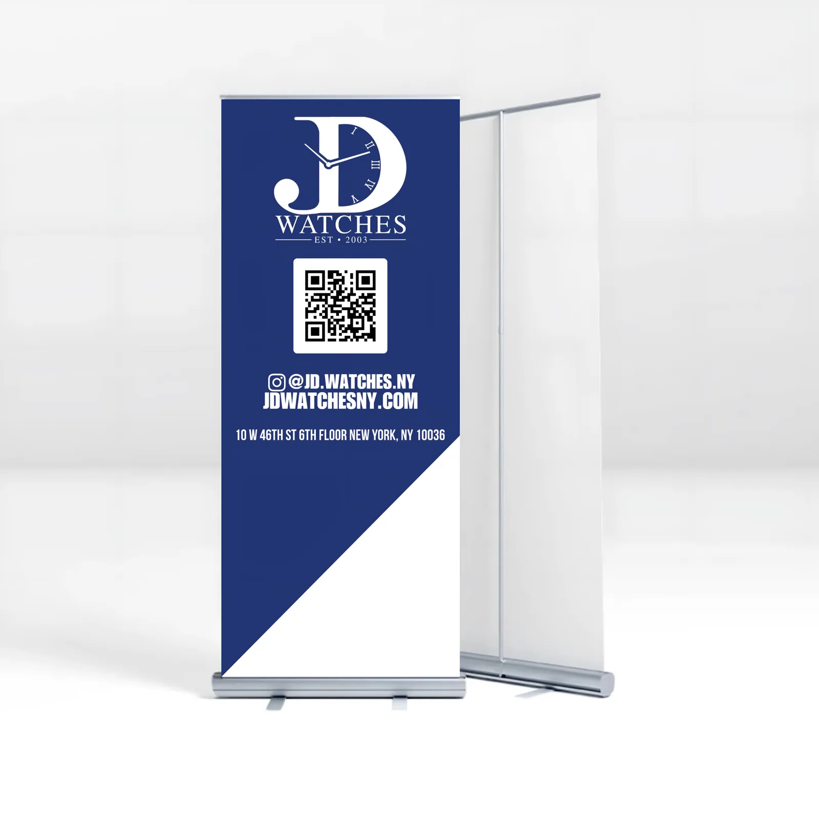 JD Watches — Brand Suite — Roll-up banner artwork designed by Bran Visuals for JD Watches